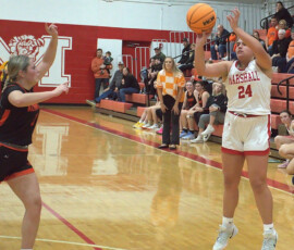 Ella Mattas (24) lines up a three-pointer against Altamont